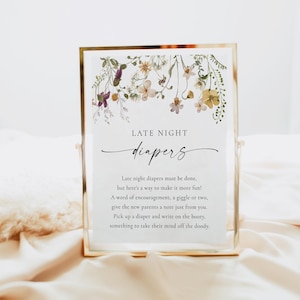 Late Night Diapers Sign, Baby Girl Shower Game, Floral Diaper Thoughts, Wildflowers Baby Shower Sign, Diaper Notes, Editable Template