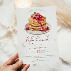 Baby Brunch Invitation Template | Pancake Baby Shower Invite | Editable Brunch Baby Shower for Boy or Girl