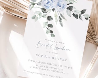 Bridal Luncheon Invitation Template, Floral Wedding Shower Invite, Editable Invitation Instant Download, Canva