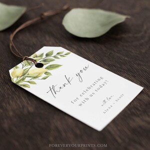 Thank You Tags, Baby Shower Favor Tags, Lemon Gift Tags, Digital Download, Editable Text, Any Occasion