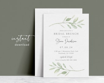 Bridal Luncheon Invitation Template, Eucalyptus Bridal Shower Invite Instant Download, Minimalist, Editable Text, Any Occasion