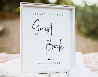 Please Sign Our Guestbook Sign Printable, Wedding Guestbook Sign Instant Download, Modern Minimalist Wedding Signage DIY