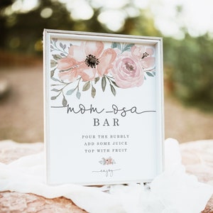 Baby Shower Mimosa Bar Sign, Printable Momosa Bar Sign, Floral, Editable Template, Digital Download