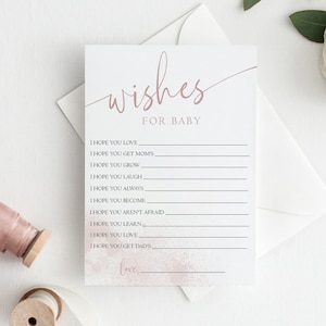 Wishes For Baby, Baby Shower Game, Advice And Wishes, Baby Girl, Blush Pink, Digital Download