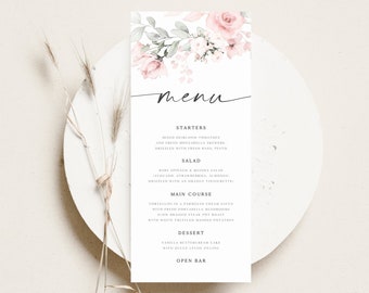 Modern Wedding Dinner Menu Cards Template, Wedding Menu Template, Editable Instant Download