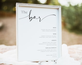 Wedding Bar Menu Template, Minimalist Bar Menu Wedding Sign, Wedding Drink Sign Printable Template EDITABLE