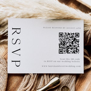 QR Code Wedding Rsvp Cards, Online Reply Card Template, Modern Minimalist, 100% Editable Text, Diy, Digital Download