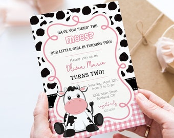 Girls Cow Birthday Invitation, Cow Party Invitation, Cow Party Invite, Cow Invitation, Girls Birthday, Girls Party Invite