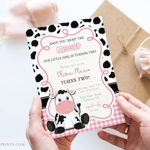 Girls Cow Birthday Invitation, Cow Party Invitation, Cow Party Invite, Cow Invitation, Girls Birthday, Girls Party Invite