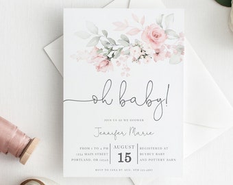 Floral Baby Shower Invitation Girl, Oh Baby Invite Instant Download, Editable Invitation, TRY BEFORE You BUY