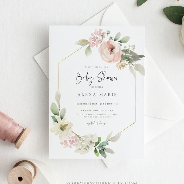 Floral Baby Shower Invitation Girl, Oh Baby Invite Instant Download, Editable Invitation, TRY BEFORE You BUY