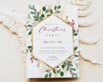 Holiday Party Invitation Template | Christmas Party Invite | Christmas Tea Evite | Elegant and Modern | 100% Editable Text with Corjl