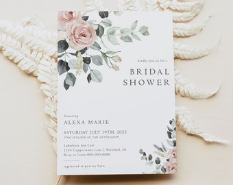 Bridal Shower Invitation Printable, Editable Wedding Shower Invite, Blush Pink Bridal Evite, Instant Download