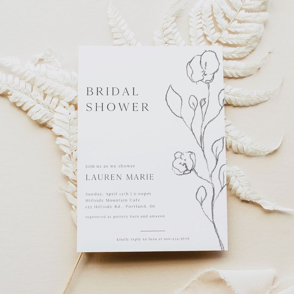 Bridal Shower Invitation Printable, Minimalist Bridal Shower Invite, Simple Modern Bridal Shower Evite, Instant Download DIY