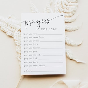 Gebete für Baby Kartenvorlage | Minimalistische Babyparty-Aktivität | Druckbare Baby Wünsche & Gebetskarte | Bearbeitbares Andenken für werdende Mama