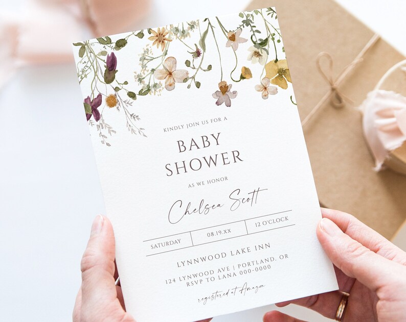 Wildflower Baby Shower Invite Boho Baby Shower Invitation Garden Shower Invite Classic Flowers Baby Shower Editable Template