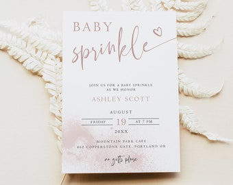 Baby Sprinkle Invitation Girl, Baby Sprinkle Invite Template, Minimalist Baby Evite, Blush Pink, Edit Yourself, Digital Download with Corjl