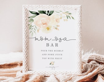 Mimosa Bar Sign Template | Baby Shower or Bridal Shower Sign | Floral Momosa Bar Table Sign | Printable and Editable with Corjl