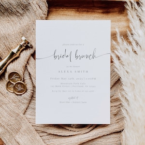 Minimalist Bridal Brunch Invitation, Bridal Luncheon Invitation, Editable Text, Classic, Corjl, Digital Download,