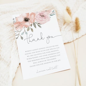 Floral Thank You Note, Printable Thank You Card Template, Instant Download, Modern Blush Pink, Editable Instant Download