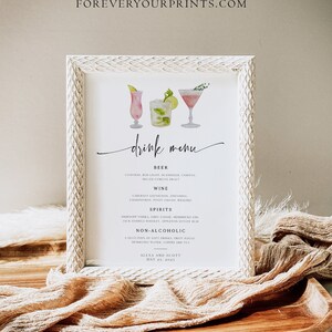 Bar Menu Template, Modern Editable Drink Menu Template, Minimalist Printable Bar Menu, Signature Drinks Sign