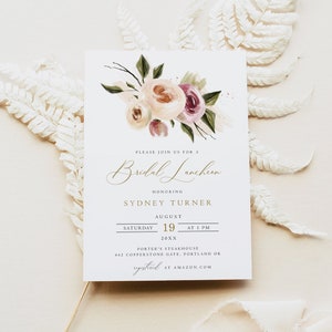 Bridal Luncheon Invitation Template, Floral Wedding Shower Invite, Editable Invitation Instant Download, Corjl