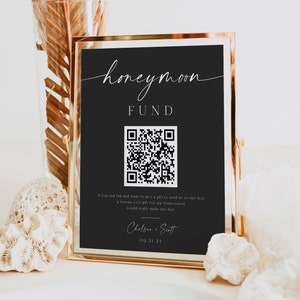 Honeymoon QR Code Fund Sign, Venmo Honeymoon Wish, Wedding Sign Printable, Minimalist, Editable Template, Instant Download, Corjl