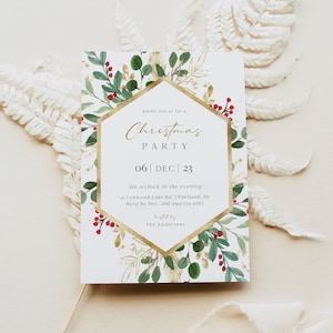 Holiday Party Invitation Template | Christmas Party Invite | Christmas Tea Evite | Elegant and Modern | 100% Editable Text with Corjl