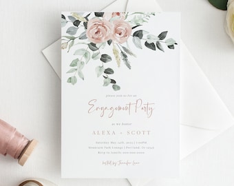 Engagement Party Invitation Template, INSTANT DOWNLOAD, 100% Editable Text, Engaged Announcement