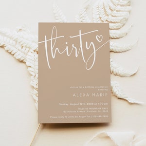 Boho Birthday Party Invite | Neutral Tones Birthday Invite | Printable Modern Birthday Invite | 30th Adult Birthday | Editable Template