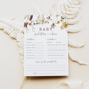 Voorspellingen en advieskaart baby, bewerkbaar babyshowerspel, babyadvieskaart wilde bloemen, babymeisje strooi, DIGITALE DOWNLOAD