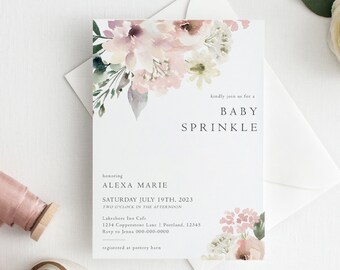 Baby Sprinkle Invitation Girl, Baby Sprinkle Invite Template, TRY BEFORE You BUY, Edit Yourself, Instant Download