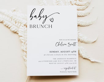 Baby Brunch Einladung Vorlage, druckbare minimalistische Babyparty einladen, bearbeitbare moderne Babyparty Evite, digitaler Download