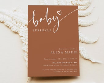 Baby Sprinkle Invitation Neutral, Boho Baby Sprinkle Invite, Terracotta Shower, Baby Shower Evite, Instant Download