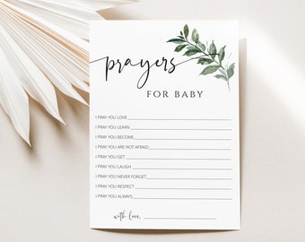 Prayers For Baby Card, Well Wishes for Baby, Greenery Baby Shower, 100% Editable Template, INSTANT DOWNLOAD