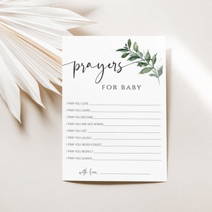 Gebeden voor babykaart, goede wensen voor baby, groen babyshower, 100% bewerkbare sjabloon, INSTANT DOWNLOAD