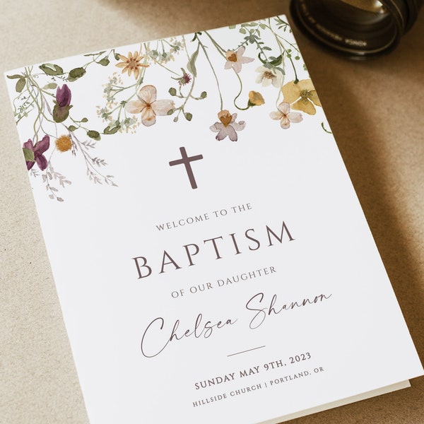 Baptism Program Template, LDS Program, Baptism Girl, Ceremony Printable, Fully Editable, Digital Download