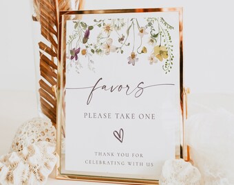 Minimalist Favors Sign | Wildflower Baby Shower Sign | Modern Wedding Favors Sign | Boho Bridal Shower Favors Sign | Editable Template