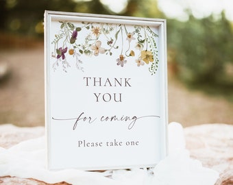 Thank You For Coming Sign Template | Wildflower Favors Sign Printable | Wildflower Wedding | Boho Bridal Shower Sign | Baby Shower Sign