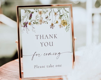 Thank You For Coming Sign Template | Wildflower Favors Sign | Wildflower Wedding | Boho Bridal Shower Sign | Baby Shower Sign