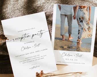 Reception Party Invitation | Happily Ever After Party Invite | Minimalist Wedding Elopement Announcement Card | Boho Reception Invite