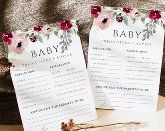 Baby Prediction Cards | Baby Prediction Game | Rustic Baby Shower Games Printable | Fall Baby Predictions and Advice Card | Baby Girl