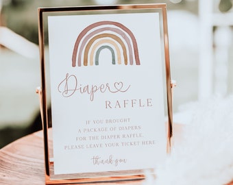 Diaper Raffle Sign Template | Rainbow Baby Shower Sign | Boho Baby Sprinkle Table Decor | Digital Download