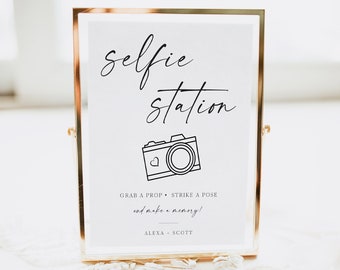 Photo Booth Sign Template, Wedding Photo Booth Sign, Selfie Station Sign, Modern Minimalist, Editable Instant Download