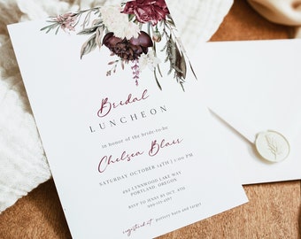 Bridal Luncheon Invitation Template, Couples Shower Invite, Bridesmaid Luncheon, Pampas Grass, Digital Download