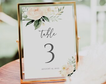 Classic Wedding Table Numbers, Modern Table Number Template, Simple Table Numbers, Printable Table Seating Cards, Editable, Instant Download