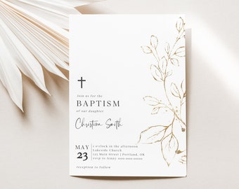 Baptism Invitation Template, Editable Baptism Invite, Modern Minimalist, Digital Download