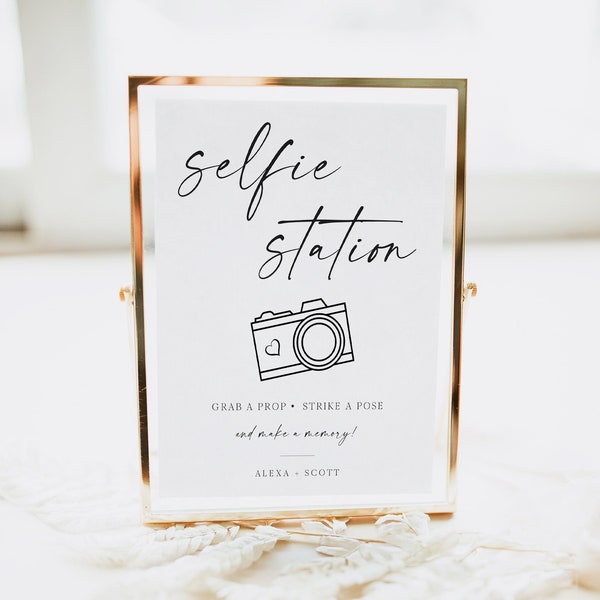 Photo Booth Sign Template, Hochzeit Photo Booth Sign, Selfie Station Sign, Modern Minimalist, Bearbeitbarer Sofort Download