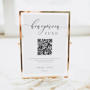 Honeymoon Fund Sign, Venmo Honeymoon Wish, Wedding QR Code Sign Printable, Minimalist, Editable Template, Instant Download, Corjl
