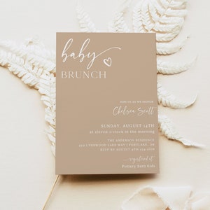 Baby Brunch Invitation Boho, Printable Minimalist Baby Shower Invite, Editable Modern Baby Shower Evite, Digital Download